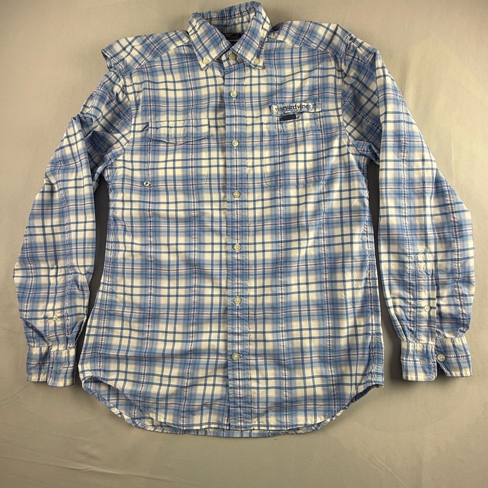 Vineyard Vines Blue and White Plaid Button-Down Shirt